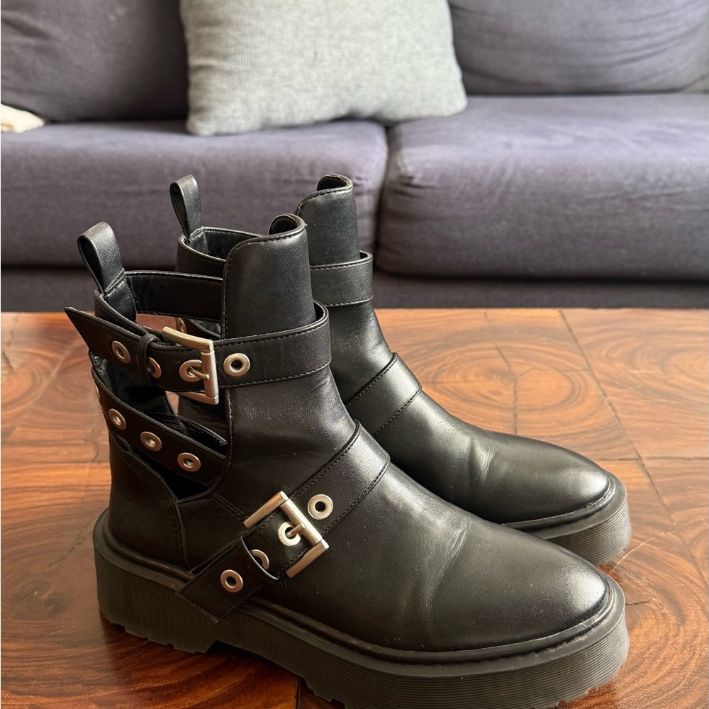 Stylish Black Buckle Ankle Boots